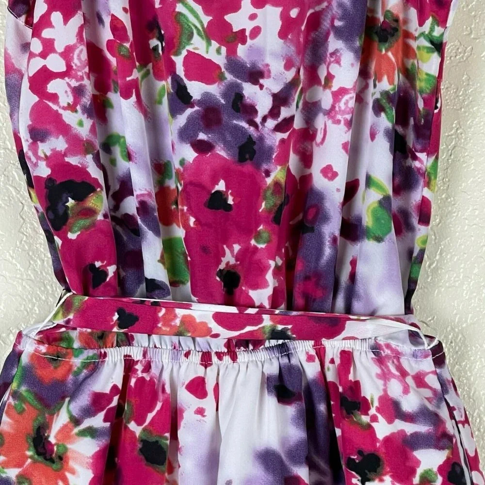 EXPRESS Dress Women's Sz XS A-Line Scoop Neck Belted Pocket Floral Pink Purple - Picture 7 of 11